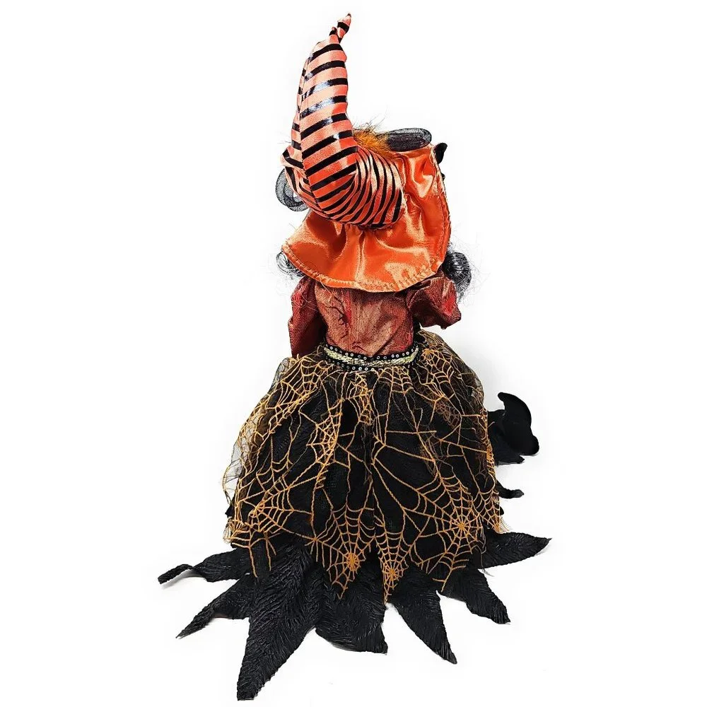 24" Halloween Witch with Spiderweb Skirt and Black Broom, Party Decor Wreath - Picture 5 of 7